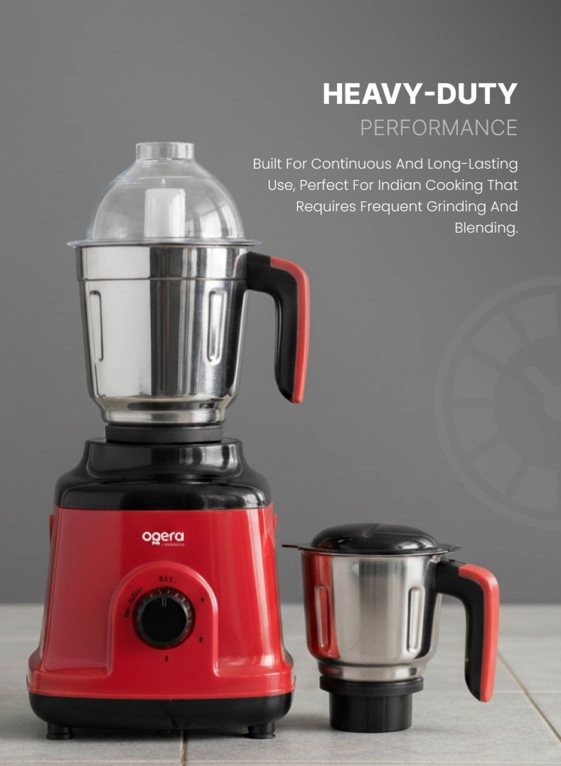 أوجيرا خلاط ومطحنة 3 في 1 | محرك قوي 750 واط مع 3 سرعات ووضع النبض | أوعية ستانلس ستيل مانعة للتسرب | مثالي للسموثي والميلك شيك والماسالا والطحن الجاف | تصميم متين | سعة 1.5 لتر | ضمان سنتين - Image 2