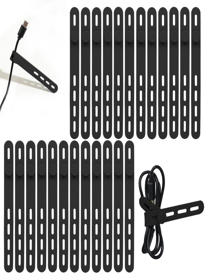 Donruby 24Pcs Silicone Cable Ties Cord Organizer Wrap - Reusable Washable Wire Ties Management with Lock Buckle, Adjustable Fastening Cable Strap Tie, Multi-purpose High Elastic Cord Organizer(Black) - Image 1