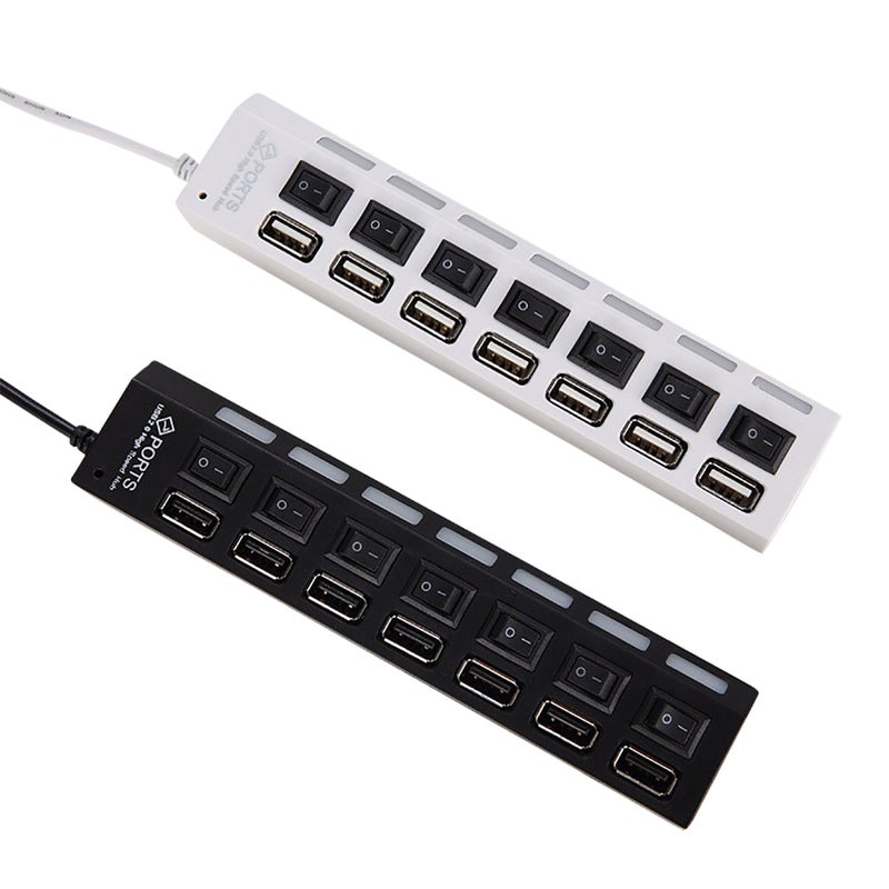 JDL-A7 محور USB Hub 7 منافذ USB 2.0 مع مؤشر ومفتاح مستقل عالي السرعة رفيع جدًا مع كابل USB لجهاز سطح المكتب والحاسوب المحمول وماسح الضوئي الرقمي والكاميرا الرقمية ومحرك الأقراص USB ولوحة المفاتيح USB وغيرها - Image 4