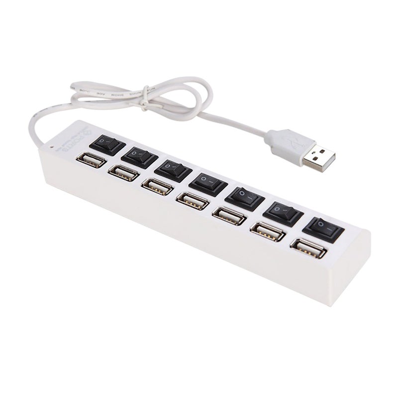 JDL-A7 محور USB Hub 7 منافذ USB 2.0 مع مؤشر ومفتاح مستقل عالي السرعة رفيع جدًا مع كابل USB لجهاز سطح المكتب والحاسوب المحمول وماسح الضوئي الرقمي والكاميرا الرقمية ومحرك الأقراص USB ولوحة المفاتيح USB وغيرها - Image 1