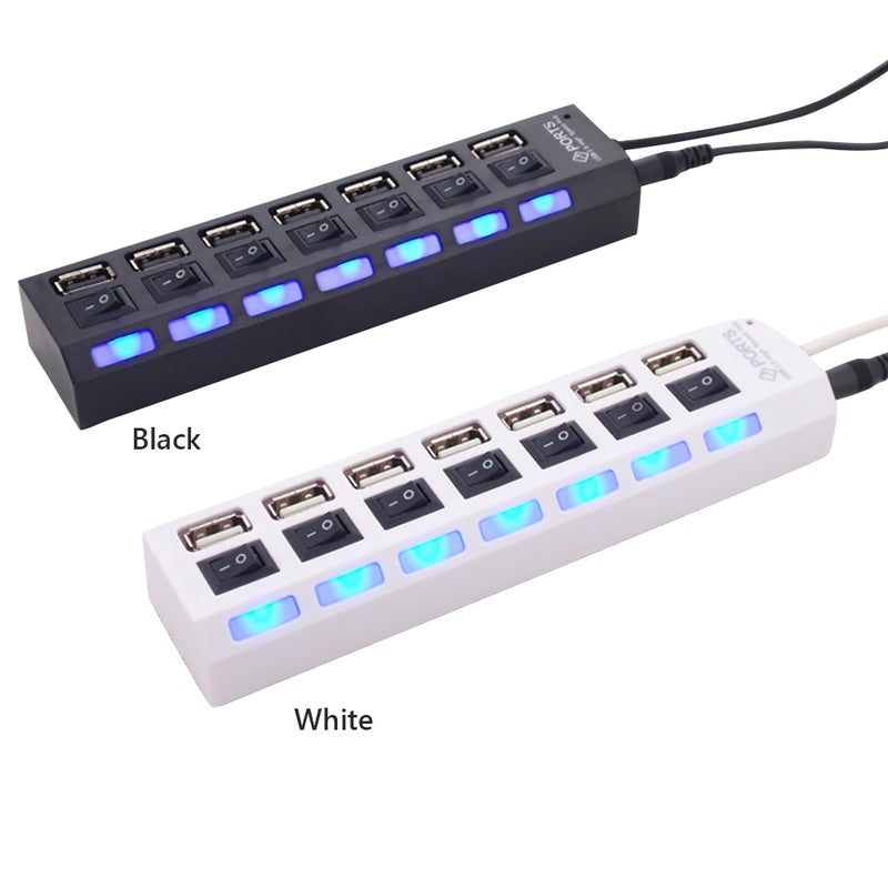 JDL-A7 محور USB Hub 7 منافذ USB 2.0 مع مؤشر ومفتاح مستقل عالي السرعة رفيع جدًا مع كابل USB لجهاز سطح المكتب والحاسوب المحمول وماسح الضوئي الرقمي والكاميرا الرقمية ومحرك الأقراص USB ولوحة المفاتيح USB وغيرها - Image 5