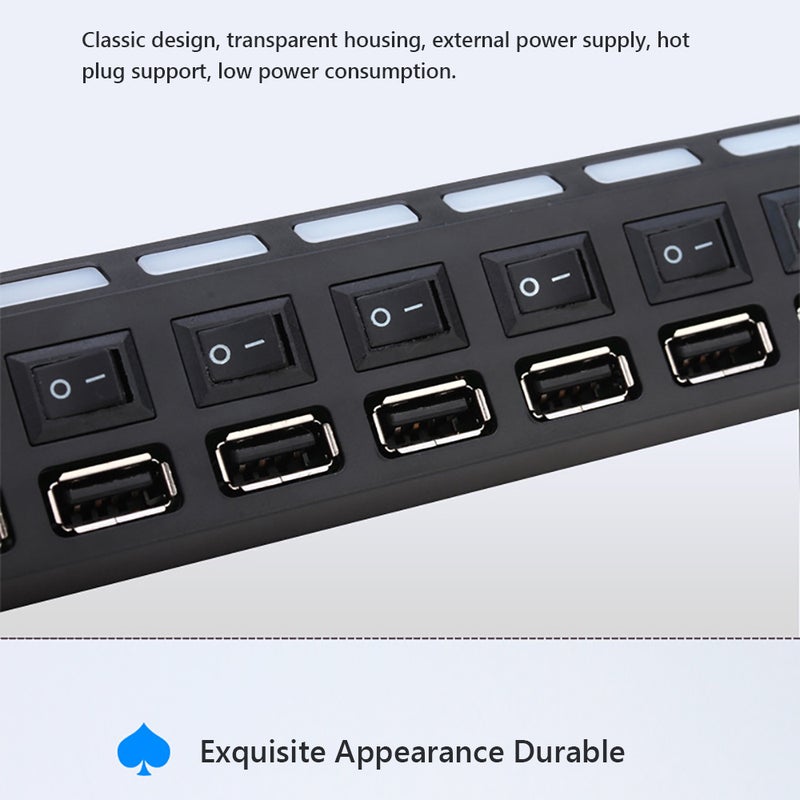 JDL-A7 محور USB Hub 7 منافذ USB 2.0 مع مؤشر ومفتاح مستقل عالي السرعة رفيع جدًا مع كابل USB لجهاز سطح المكتب والحاسوب المحمول وماسح الضوئي الرقمي والكاميرا الرقمية ومحرك الأقراص USB ولوحة المفاتيح USB وغيرها - Image 2