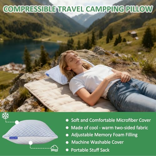 Gehannah Travel Pillow - Large 2 Pack Compressible Camping Pillow for Sleeping - Shredded Memory Foam with 2 Storage Bags - Supportive for Adults, Kids, Outdoor, Backpacking, Hiking Gear - Image 2