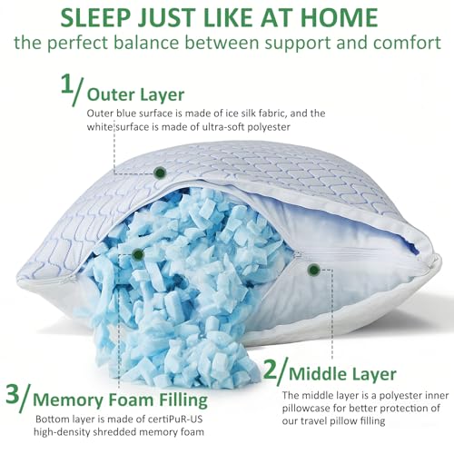 Gehannah Travel Pillow - Large 2 Pack Compressible Camping Pillow for Sleeping - Shredded Memory Foam with 2 Storage Bags - Supportive for Adults, Kids, Outdoor, Backpacking, Hiking Gear - Image 3