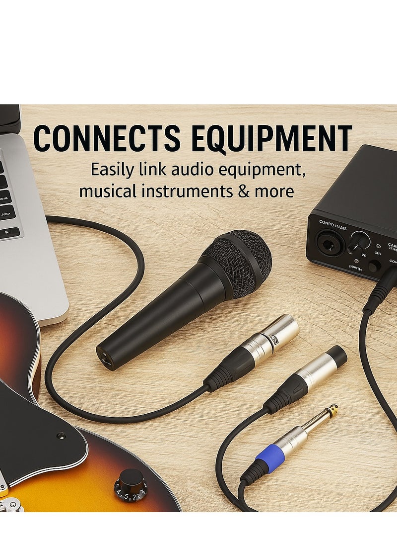 مايك ميوزيك عدد 2 محولات صوت – XLR ذكر إلى أنثى و جاك 6.35 ملم إلى XLR – موصلات معدنية عالية الجودة للميكروفون والمضخم وأنظمة الصوت  - Image 3