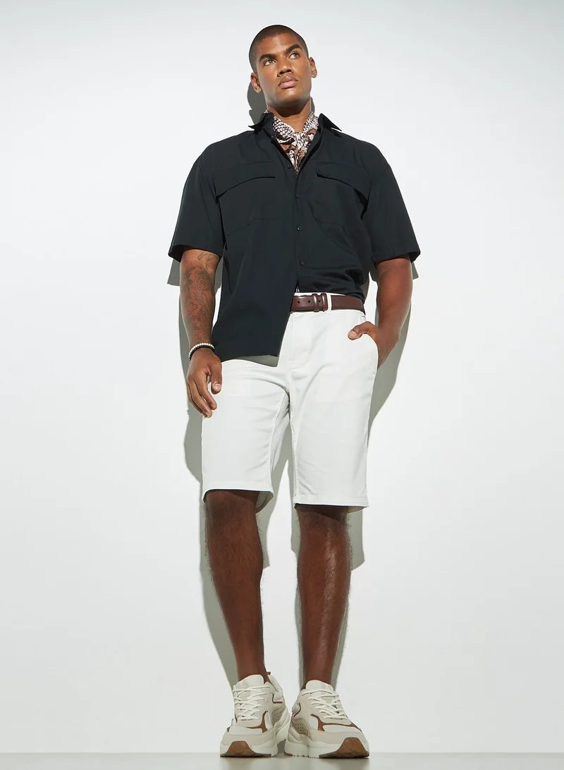 Lee Cooper Lee Cooper Solid Utility Shirt with Pockets and Short Sleeves