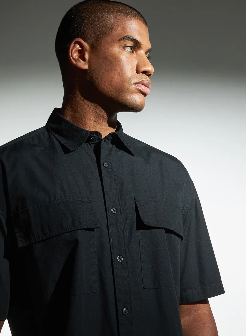 Lee Cooper Lee Cooper Solid Utility Shirt with Pockets and Short Sleeves