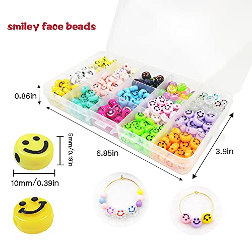 Chuniff 375pcs Smile Face Beads, 10mm(0.39in) Colorful Smile Beads for Jewelry Making, Bracelets DIY Craft Supplies, 15 Styles - Image 2