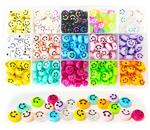 Chuniff 375pcs Smile Face Beads, 10mm(0.39in) Colorful Smile Beads for Jewelry Making, Bracelets DIY Craft Supplies, 15 Styles - Image 1