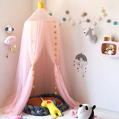 Pinkrin Bed Canopy for Girls, Canopy for Girls Room with Stars Decor, Dreamy Crib Canopy for Girls-Soft, Flowy & Easy to Install-Princess Canopy for Girls Bed, Reading Nook, Crib, Pink - Image 2