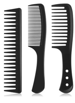 Patelai Patelai 3 Pcs Wide Tooth Detangling Hair Comb Detangling Hair Comb Hair Styling Comb Set, Carbon Fiber Cutting Comb Anti Static Heat Resistant Comb for Women Curly Straight Long Hair, Black (Classic)  - Image 1