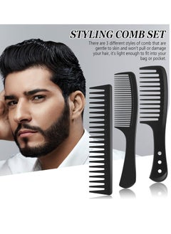 Patelai Patelai 3 Pcs Wide Tooth Detangling Hair Comb Detangling Hair Comb Hair Styling Comb Set, Carbon Fiber Cutting Comb Anti Static Heat Resistant Comb for Women Curly Straight Long Hair, Black (Classic)  - Image 4