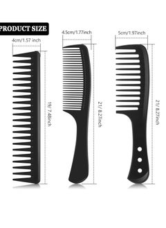 Patelai Patelai 3 Pcs Wide Tooth Detangling Hair Comb Detangling Hair Comb Hair Styling Comb Set, Carbon Fiber Cutting Comb Anti Static Heat Resistant Comb for Women Curly Straight Long Hair, Black (Classic)  - Image 2