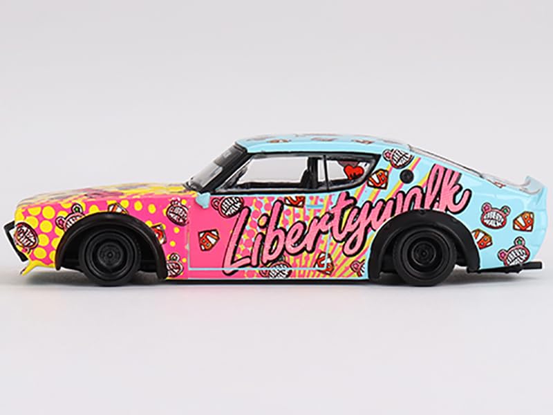 Mini GT Models Skyline Kenmeri Liberty Walk RHD (Right Hand Drive) Kuma Light Blue and Yellow with Graphics Limited Edition 1/64 Diecast Model Car by Mini GT MGT00698 - Image 2
