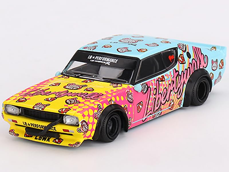 Mini GT Models Skyline Kenmeri Liberty Walk RHD (Right Hand Drive) Kuma Light Blue and Yellow with Graphics Limited Edition 1/64 Diecast Model Car by Mini GT MGT00698 - Image 1