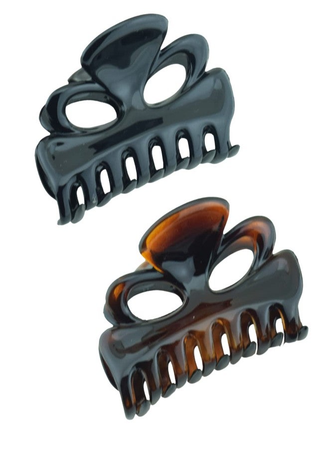 Parcelona French Chat Yeux 3 1/2" Shell and Black Celluloid Set of 2 Non Slip Hair Claw Clips for Women, Made in France - Image 1