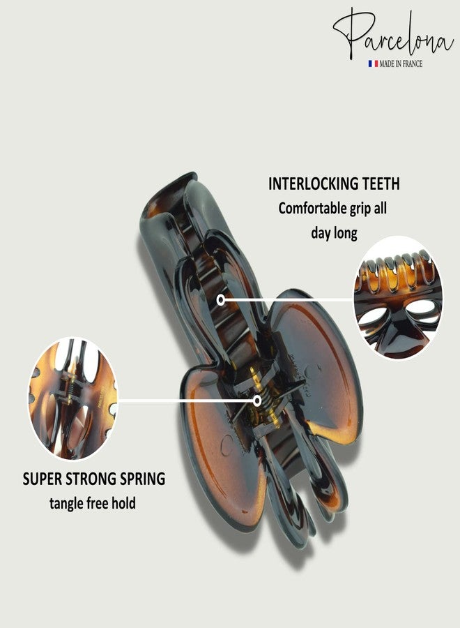 Parcelona French Chat Yeux 3 1/2" Shell and Black Celluloid Set of 2 Non Slip Hair Claw Clips for Women, Made in France - Image 3