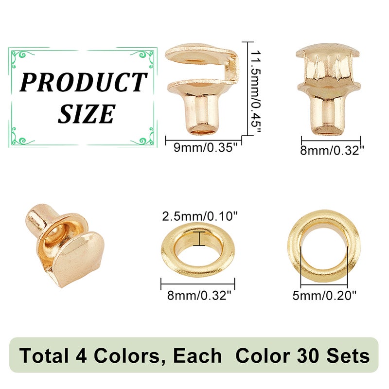1box 120 sets 4 colors Brass Boots Hook Eyelet Buckles with Ring for Riding Hiking Shoes Repair Accessories Mixed color 11.5x8x9mm Hole: 3mm 30 sets/color - Image 2