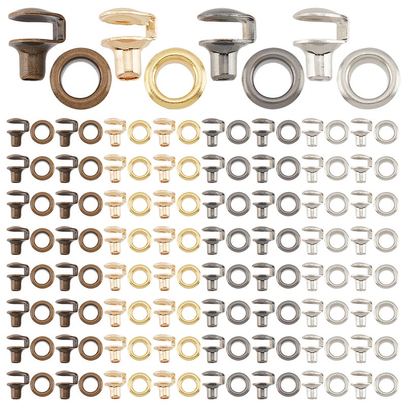 1box 120 sets 4 colors Brass Boots Hook Eyelet Buckles with Ring for Riding Hiking Shoes Repair Accessories Mixed color 11.5x8x9mm Hole: 3mm 30 sets/color - Image 1