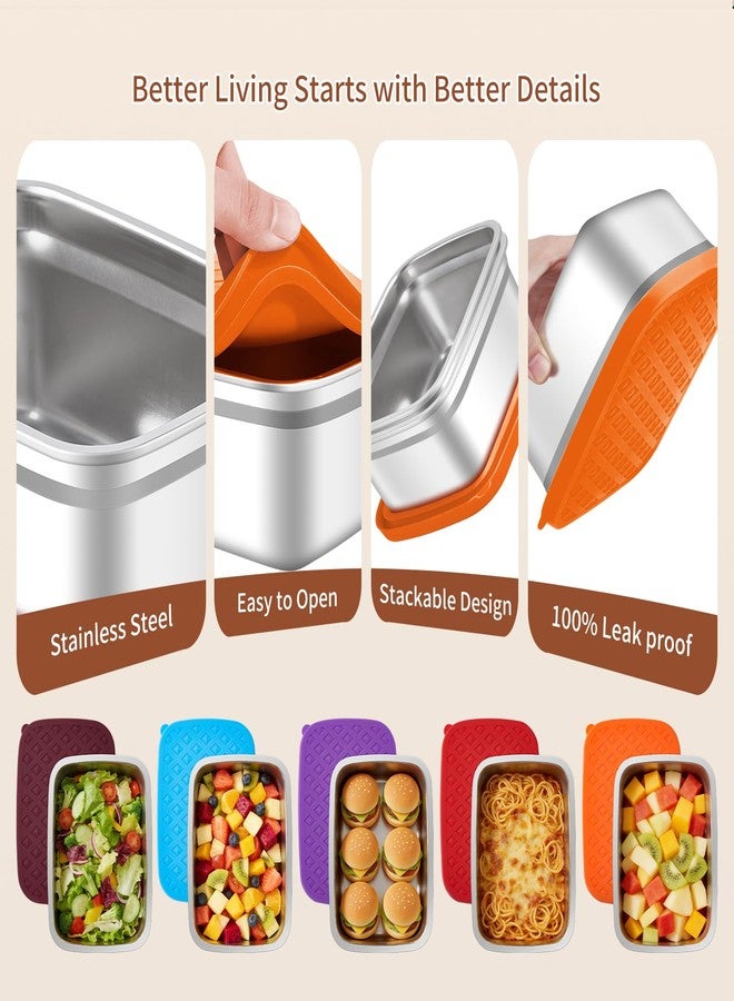 GIUOIDUO 5 Pack Heavy Duty Stainless Steel Food Containers - Extra Thick BPA-Free Storage Boxes with Leakproof Silicone Sealed Lids for Meal Prep - Image 4