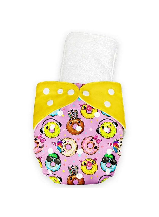 Bumtum حفاضة قماش مائية فائقة النظافة للأطفال من 0 إلى 3 سنوات بحجم حر 5 ساعات امتصاص؛ حفاضة قابلة للغسل وإعادة الاستخدام وامتصاص قطن (عبوة من 1 باللون الوردي والأصفر على شكل دونات) - Image 3