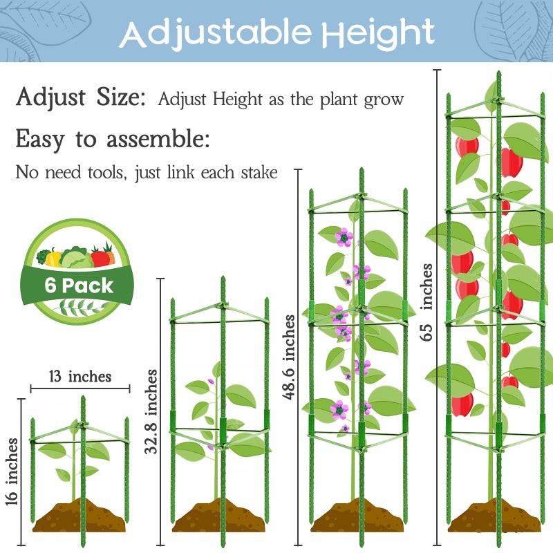 Legigo 6-Pack Tomato Cage for Garden Plant Support- Up to 63inch Garden Stakes Tomato Cage, Tomato Trellis for Potted Plants, Tomato Cages Plant Stakes for Climbing Vegetables Plants Flowers - Image 2