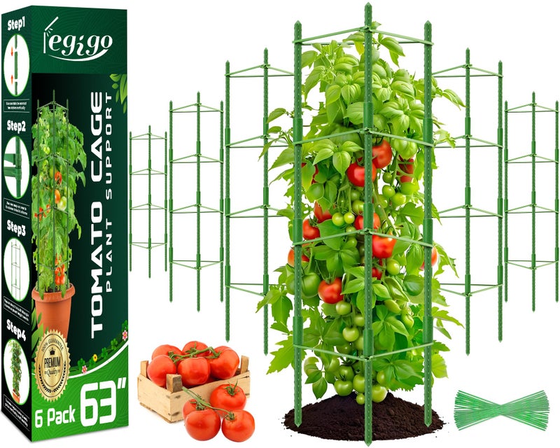 Legigo 6-Pack Tomato Cage for Garden Plant Support- Up to 63inch Garden Stakes Tomato Cage, Tomato Trellis for Potted Plants, Tomato Cages Plant Stakes for Climbing Vegetables Plants Flowers - Image 1