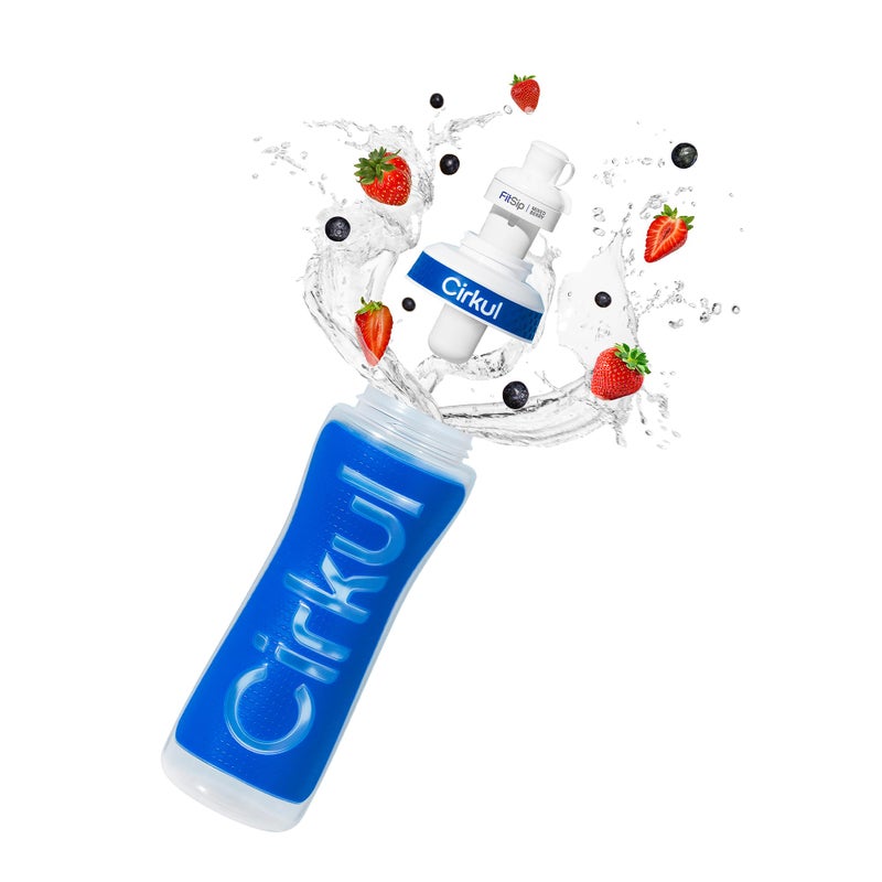 Cirkul 22oz. Navy Plastic Grip Squeeze Water Bottle & Sport Lid, BPA-Free, Non-Slip Design for Gym, Biking & Sports with Flavor Cartridge Included (FitSip Mixed Berry) - Image 1