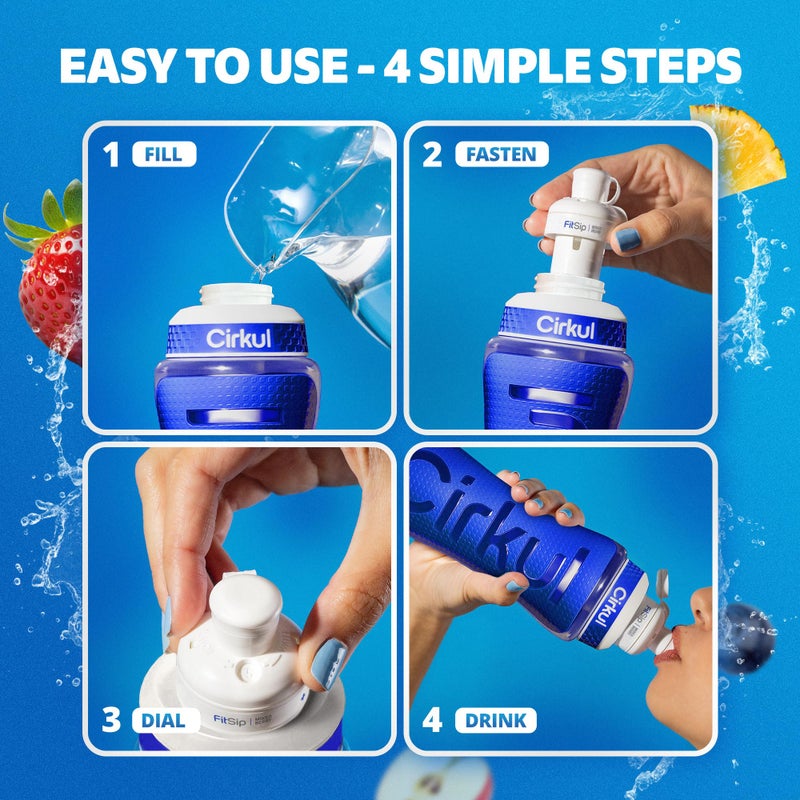 Cirkul 22oz. Navy Plastic Grip Squeeze Water Bottle & Sport Lid, BPA-Free, Non-Slip Design for Gym, Biking & Sports with Flavor Cartridge Included (FitSip Mixed Berry) - Image 4