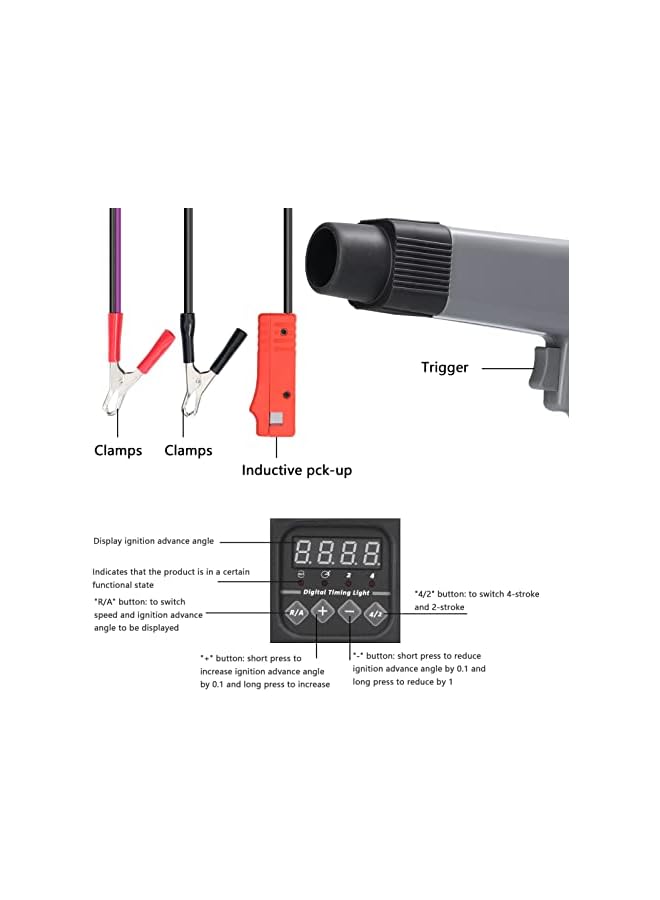 12 Professional Digital Display Inductie Timing Light Car Motorcycle Petrol Engine Ignition Timing Strobe Lamp Auto Motorcycle Detection Diagnosis Tool - Image 2