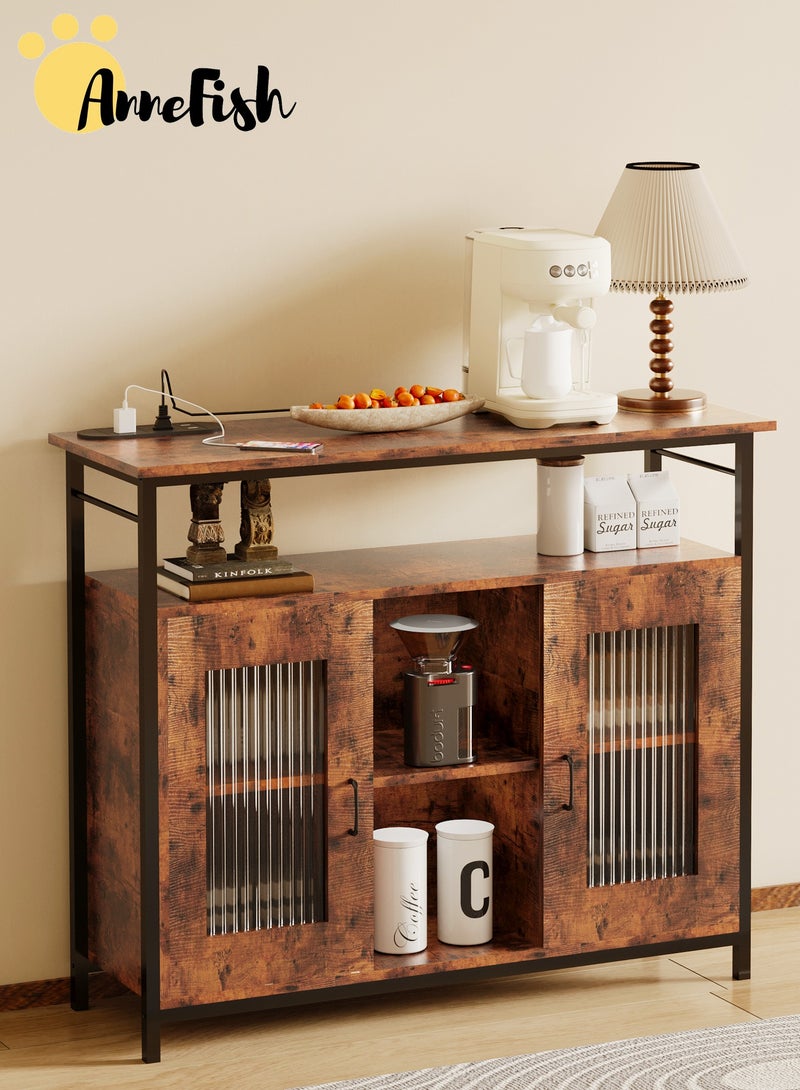 آن فش خزانة زاوية للقهوة مقاس 100*35*85 سم مع منفذ طاقة وطاولة وحدة تحكم وطاولة جانبية ورف خباز للمطبخ وخزانة عرض بار القهوة مع باب أكريليك للمطبخ وغرفة المعيشة ومدخل غرفة الطعام - Image 5