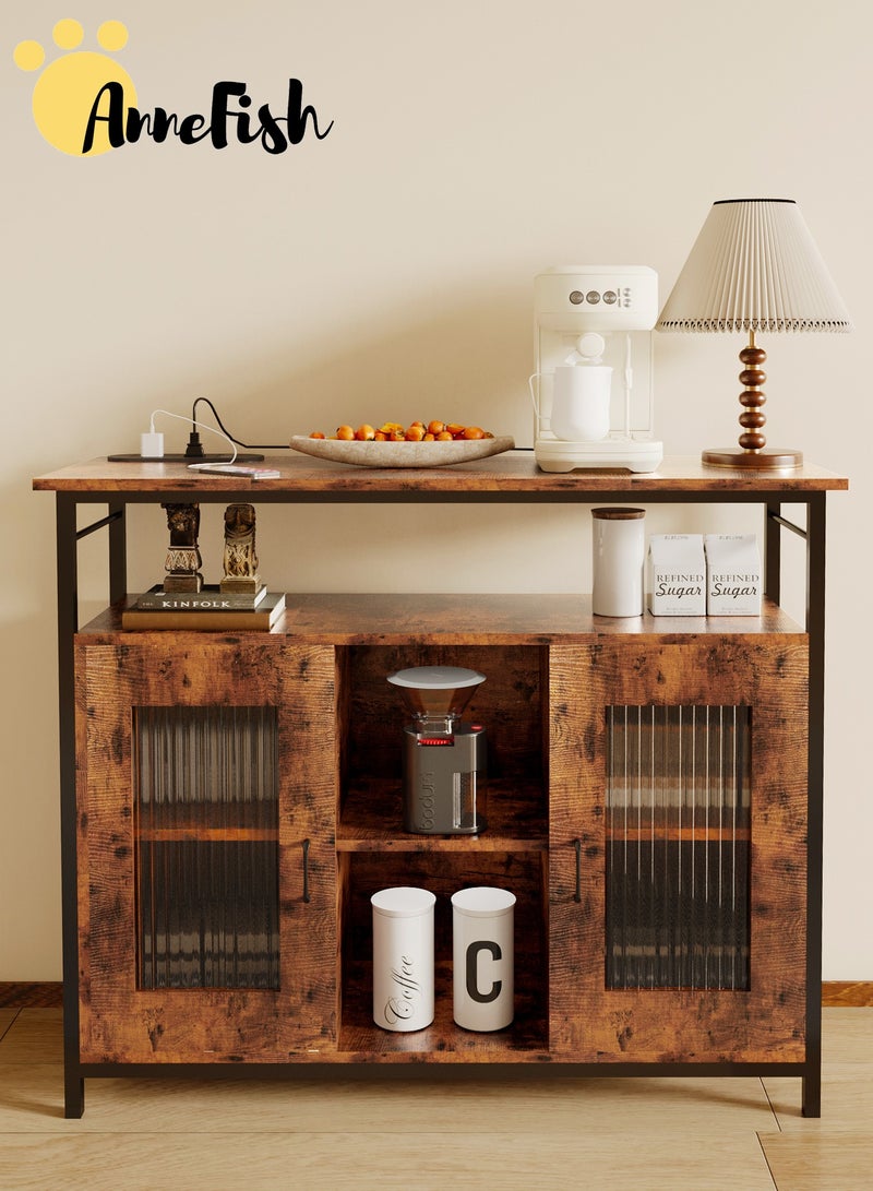 آن فش خزانة زاوية للقهوة مقاس 100*35*85 سم مع منفذ طاقة وطاولة وحدة تحكم وطاولة جانبية ورف خباز للمطبخ وخزانة عرض بار القهوة مع باب أكريليك للمطبخ وغرفة المعيشة ومدخل غرفة الطعام - Image 4