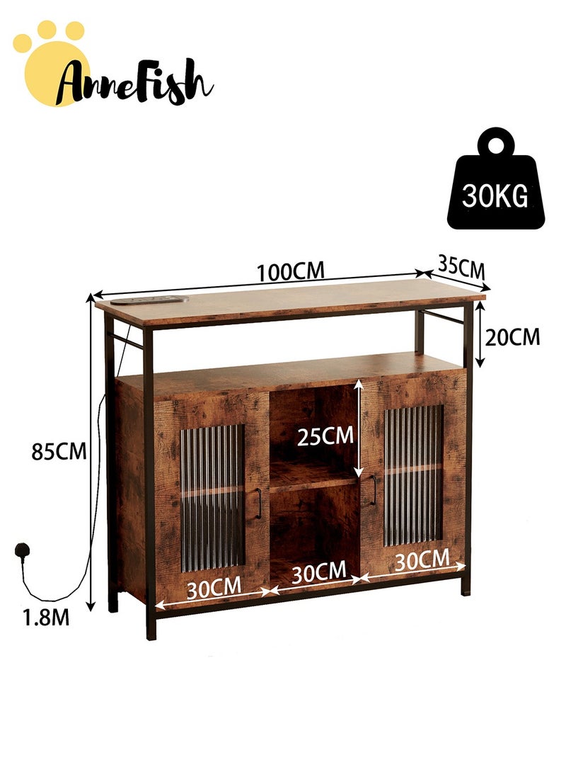 آن فش خزانة زاوية للقهوة مقاس 100*35*85 سم مع منفذ طاقة وطاولة وحدة تحكم وطاولة جانبية ورف خباز للمطبخ وخزانة عرض بار القهوة مع باب أكريليك للمطبخ وغرفة المعيشة ومدخل غرفة الطعام - Image 3