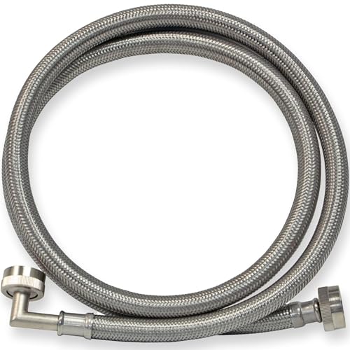 Eastman Washing Machine Connector, 3/4 Inch FHT Connection, 90 Degree Elbow, 5 Foot Braided Stainless Steel Washing Machine Hoses, 48375 - Image 1