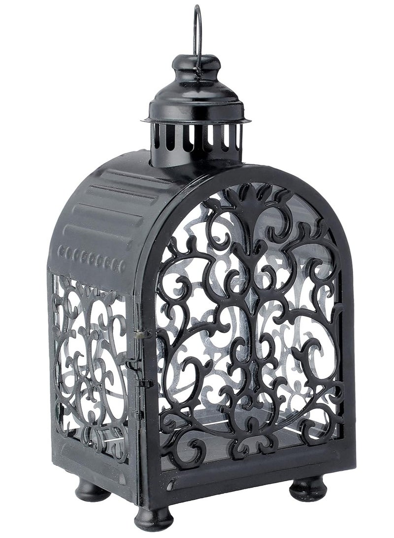 فانوس رمضان عش عصفور - 26 سم - اسود - زجاج مربع شفاف - قد يختلف التصميم. - Image 1