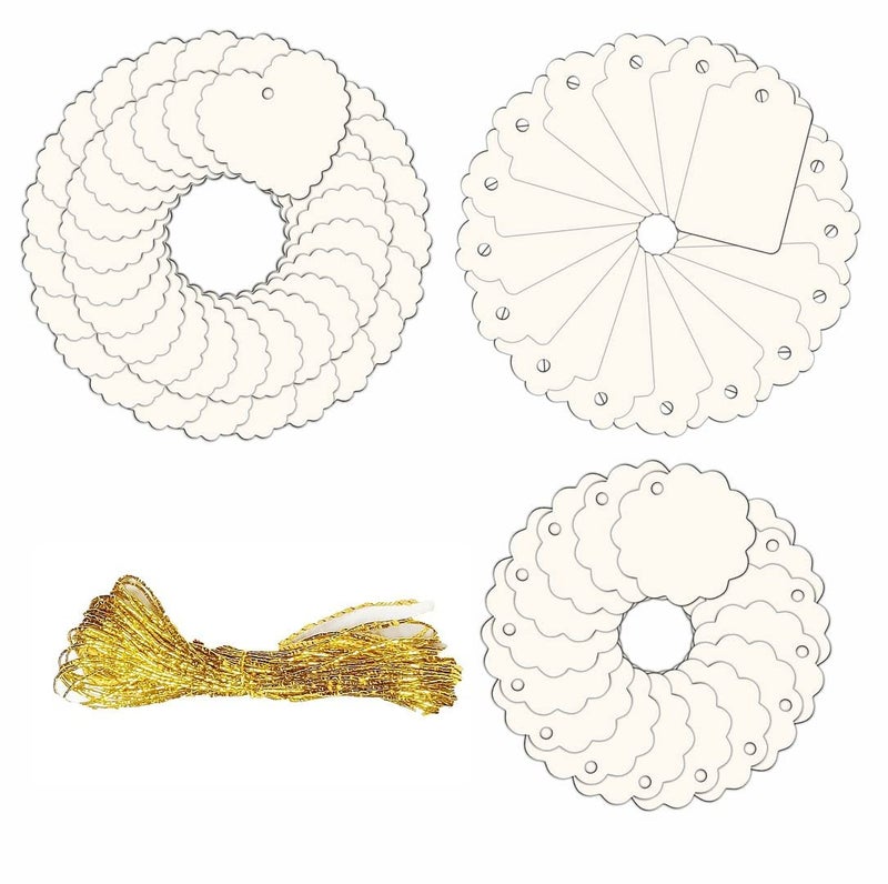 CVANU CVANU 60pcs Designer Blank Craft Paper LabelNote Garment Hang Card DoubleSided Printable Handmade Gift Tag with Golden Strings Idea for Festival Decoration and Special Occasion Biscuit Colour  - Image 4