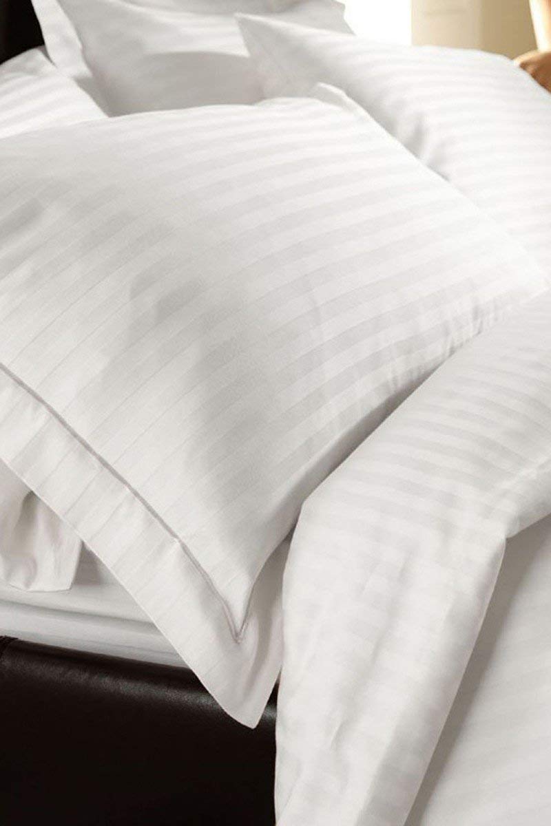 BDWEAVES 400 TC Cotton Plain Stripes Double Queen Size Bedsheet with 2 Pillow Cover (White) - Image 4