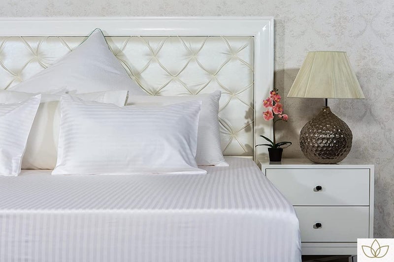 BDWEAVES 400 TC Cotton Plain Stripes Double Queen Size Bedsheet with 2 Pillow Cover (White) - Image 2