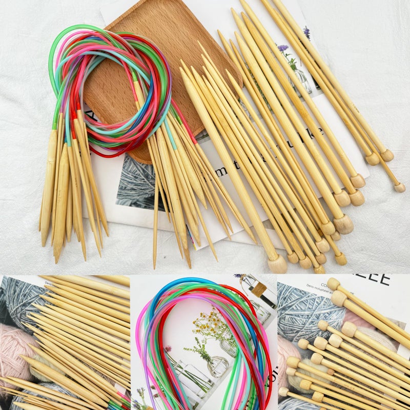 Hobekoee Knitting Needles Set,36 PCS 9.8" Straight Single Pointed Bamboo Knitting Needles ï¼† 18 Pairs 31.5â€ Bamboo Circular Knitting Needles Set with Colorful Plastic Cable,18 Sizes: 2mm-10mm - Image 5