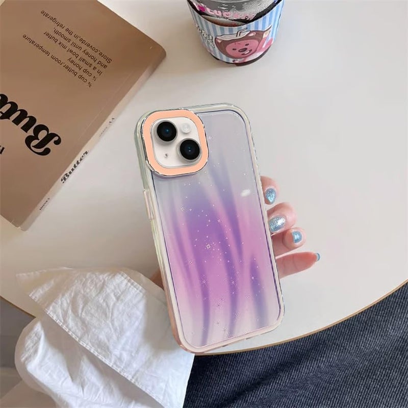 VONZEE Compatible for iPhone 15 6.1'' Case Bling Star Gradient Shiny Colorful Case with Full Camera Protection Shockproof Case PC+TPU Glossy Shiny Cover for Girls Women,Pink - Image 3