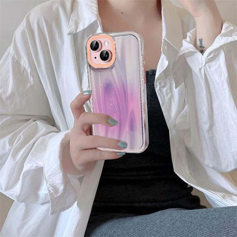 VONZEE Compatible for iPhone 15 6.1'' Case Bling Star Gradient Shiny Colorful Case with Full Camera Protection Shockproof Case PC+TPU Glossy Shiny Cover for Girls Women,Pink - Image 4