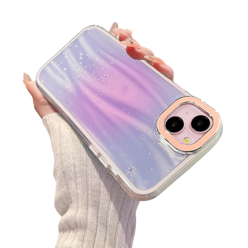 VONZEE Compatible for iPhone 15 6.1'' Case Bling Star Gradient Shiny Colorful Case with Full Camera Protection Shockproof Case PC+TPU Glossy Shiny Cover for Girls Women,Pink - Image 1