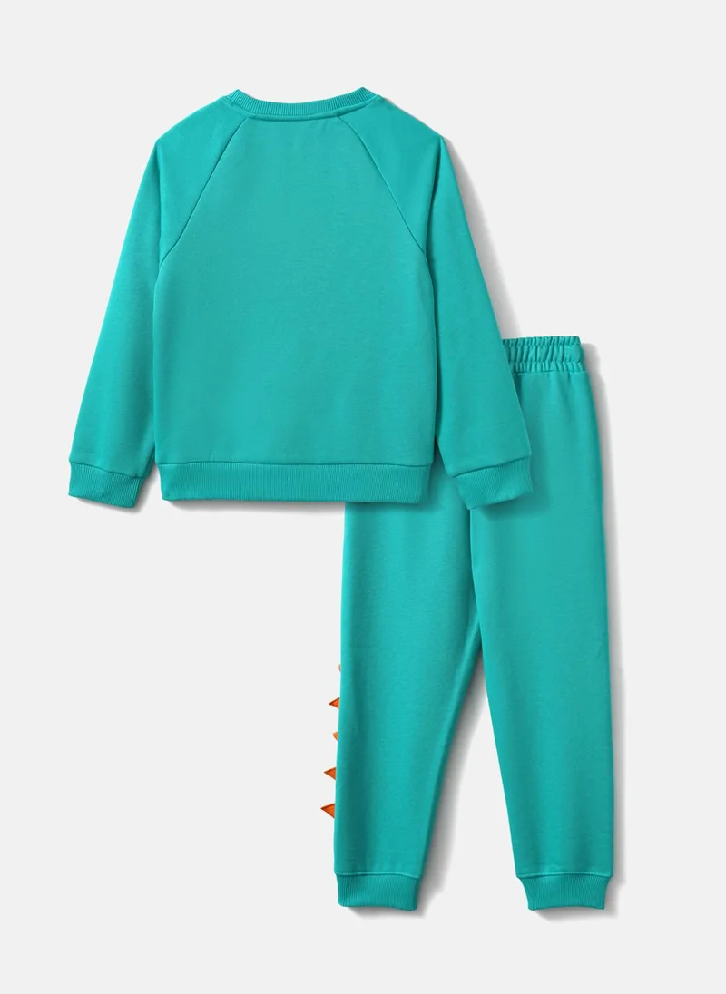 نوتيناتي Nautinati Boys’ Green Fleece Set of Alligator Print Sweatshirt and Joggers