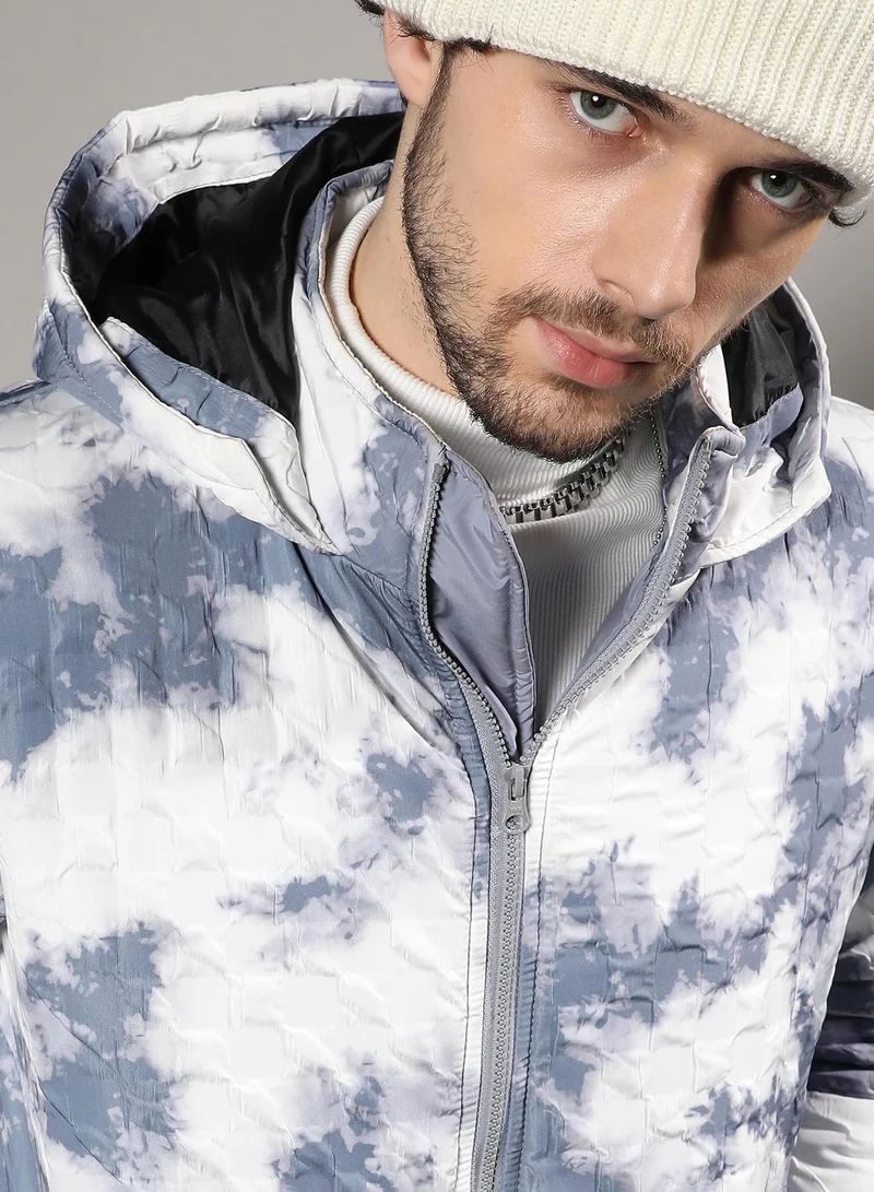 CAHOOT  Men's White & Light Grey Tie-Dye Block Puffer Jacket for Men | Best Price UAE