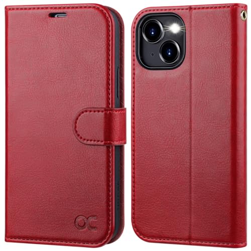 OCASE Compatible with iPhone 15 Wallet Case, PU Leather Flip Folio Case with Card Holders RFID Blocking Kickstand [Shockproof TPU Inner Shell] Phone Cover 6.1 Inch 2023, Red - Image 1