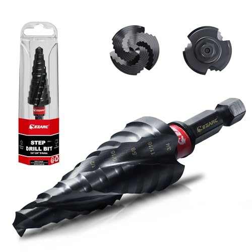 EZARC Step Drill Bit for Metal, M35 Cobalt Step Drill Spiral Flute Unibit Step Drill Bit (1/4''-3/4'') Wear-Resistant AlTiN Coated, 1/4" Hex Shank for Metal, Stainless Steel, Aluminum, Plastic - Image 1