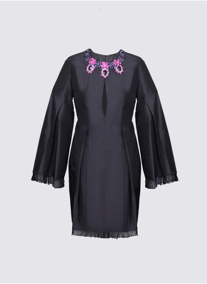 NIVA FASHION HOUSE - Magic Petunia - Queen Neck Open Black Dress - Image 1