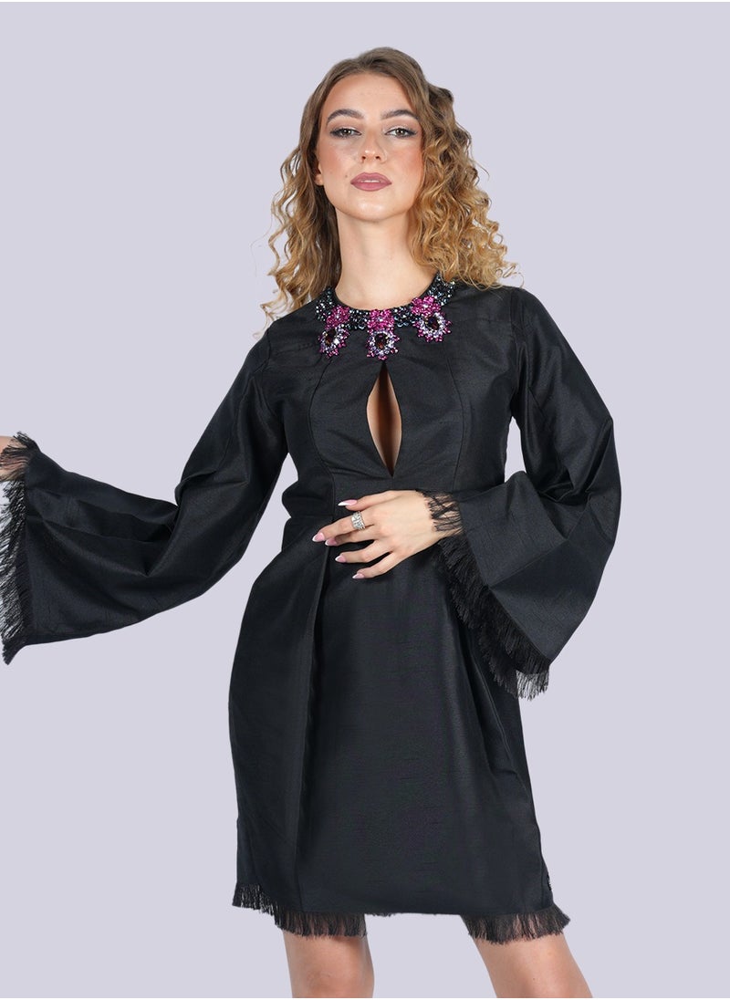 NIVA FASHION HOUSE - Magic Petunia - Queen Neck Open Black Dress - Image 1