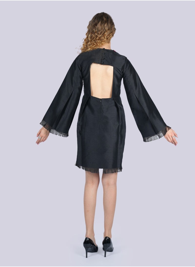 NIVA FASHION HOUSE - Magic Petunia - Queen Neck Open Black Dress - Image 1