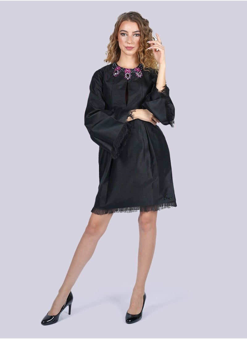 NIVA FASHION HOUSE - Magic Petunia - Queen Neck Open Black Dress - Image 1